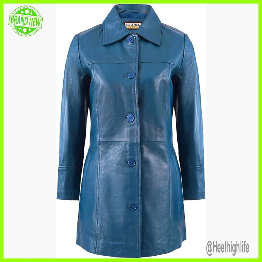 Lambskin Leather Car Coat 3/4 Length Overcoat Women's Classic Style